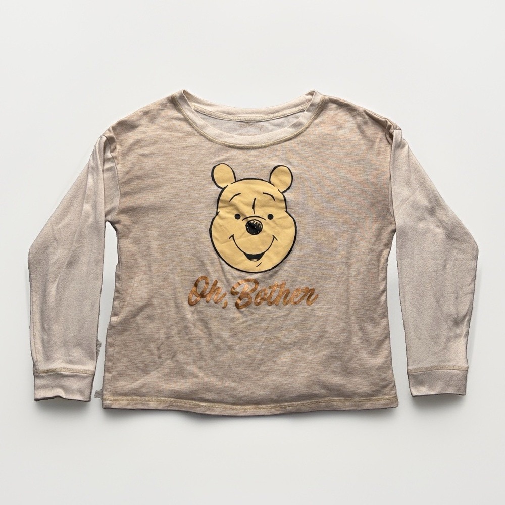 Disney Winnie The Pooh Women's S (4-6) Long Sleeve Top Beige "Oh Bother" Graphic